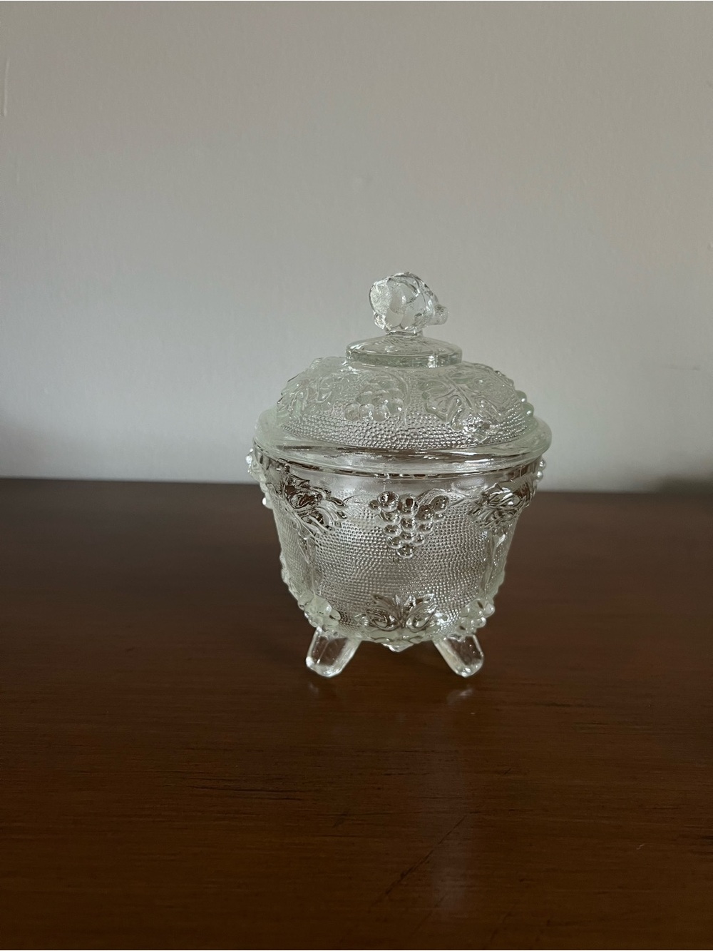 Vintage 1950s Mid-Century Clear Glass Footed Lidded Candy Dish
